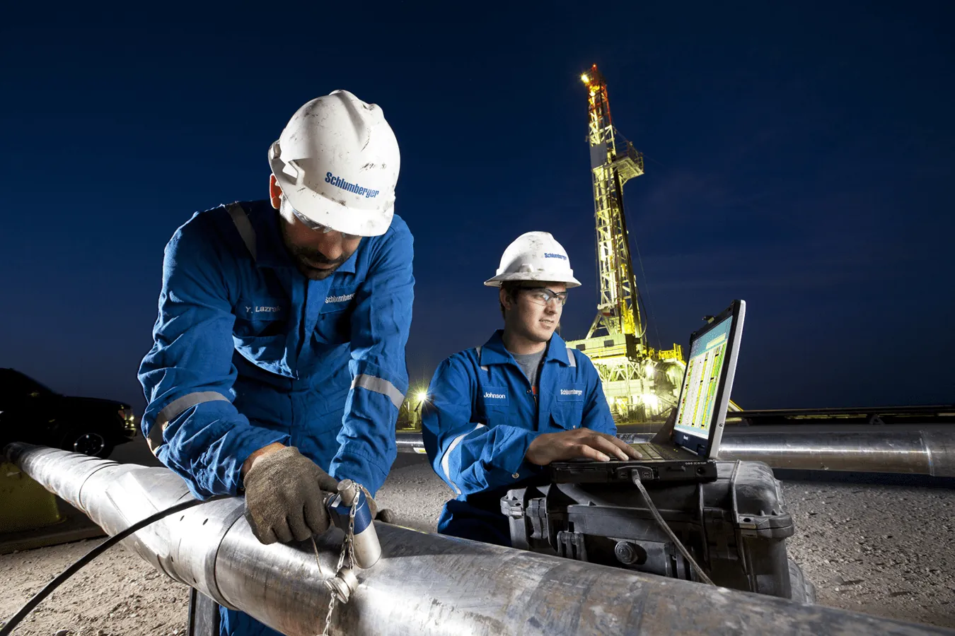 PEC technicians working on site at night
