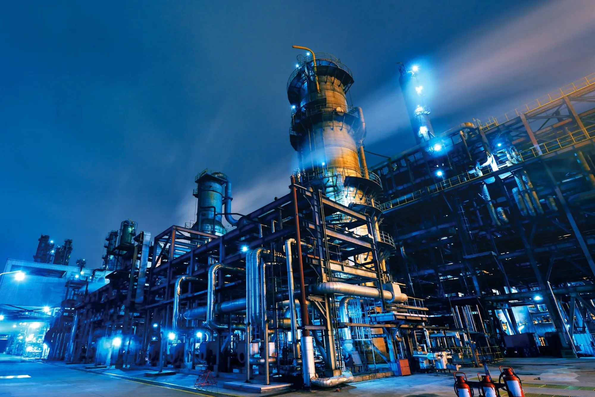 Refinery lit at night